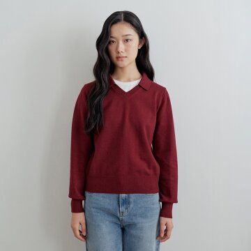 [26FW] Open Collar V-Neck Knit_Burgundy