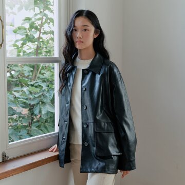 [26FW] Pocket Leather Half Jacket_Black