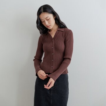 [26FW] Slim Ribbed Collar Knit_Brown