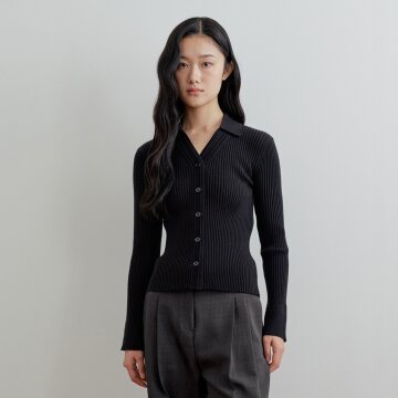 [26FW] Slim Ribbed Collar Knit_Black