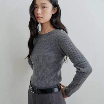 [26FW] Round-Neck Ribbed Wool Knit_Edge Grey