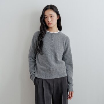 [26FW] Cash Wool Raglan Hanley-Neck Knit_Melange Grey