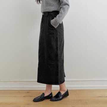 [26FW] Stitch Point Denim Long Skirt_Black