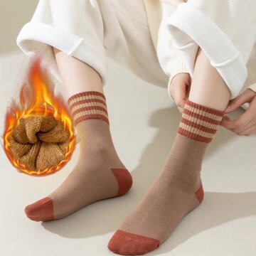 여성용 따뜻한 보온 스트라이프 중목 양말 7켤레
