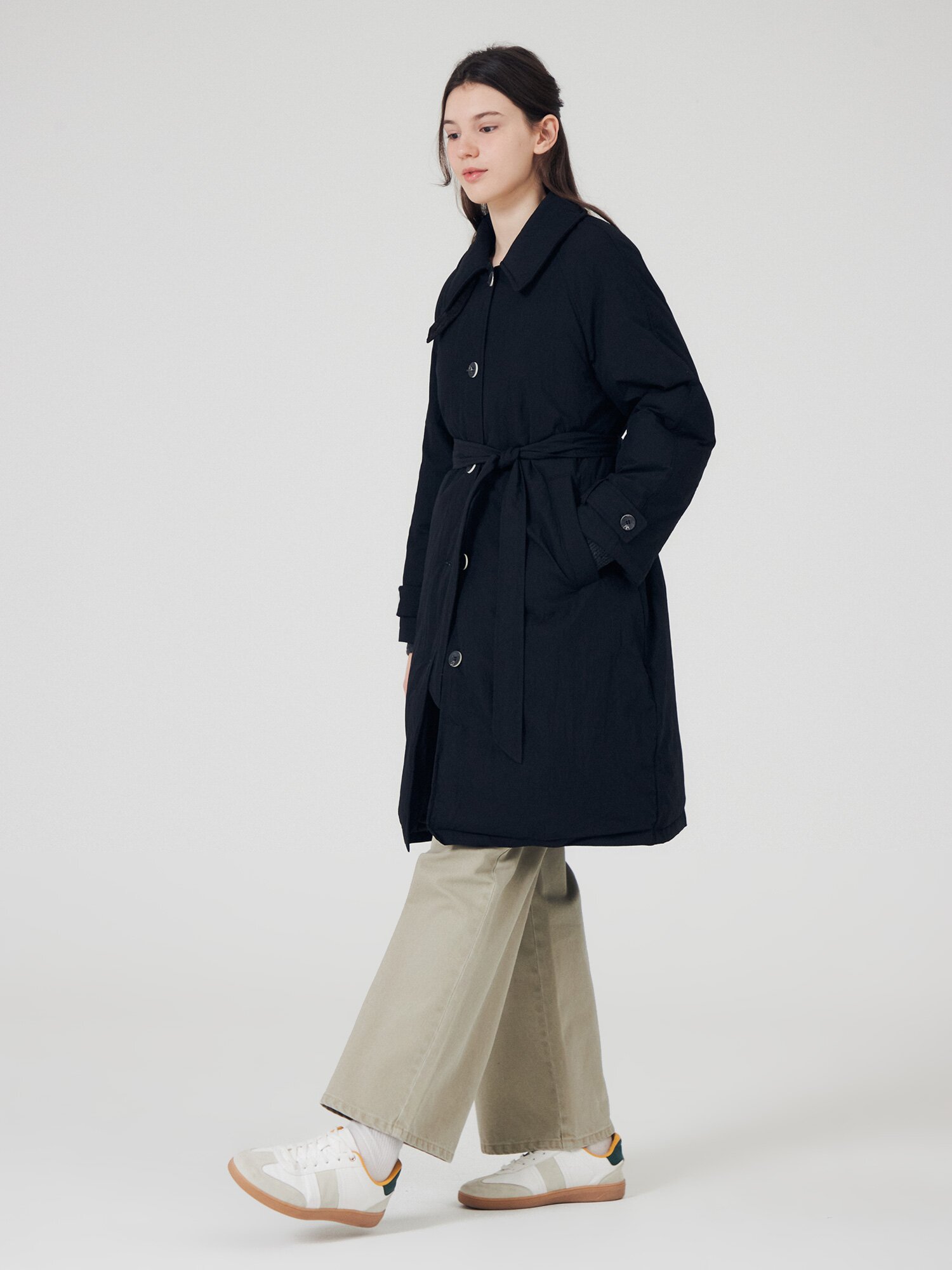 싱글 칼라 덕 다운 벨티드 롱 점퍼 (BLACK)