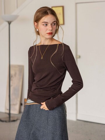 DA_Off-shoulder pleate top_2color