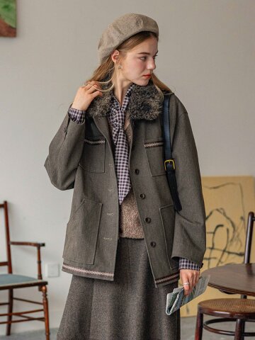 DA_Fur collar multi-pocket jacket