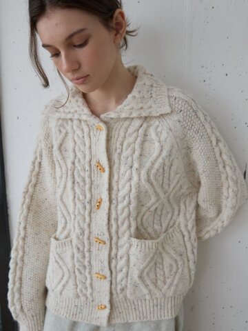 Cable Wool Collar Cardigan_Oatmeal