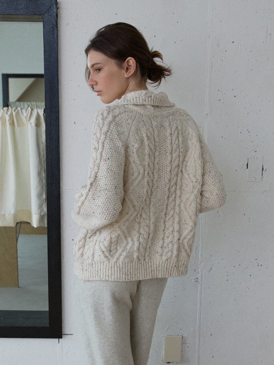 Cable Wool Collar Cardigan_Oatmeal