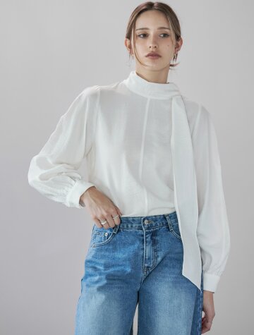 엘렌 볼륨 타이블라우스 IVORY