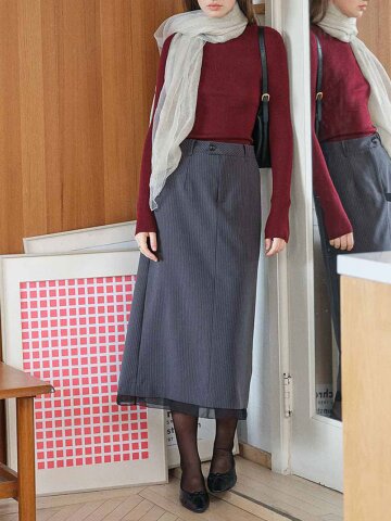 SR_Vintage french stripe long skirt