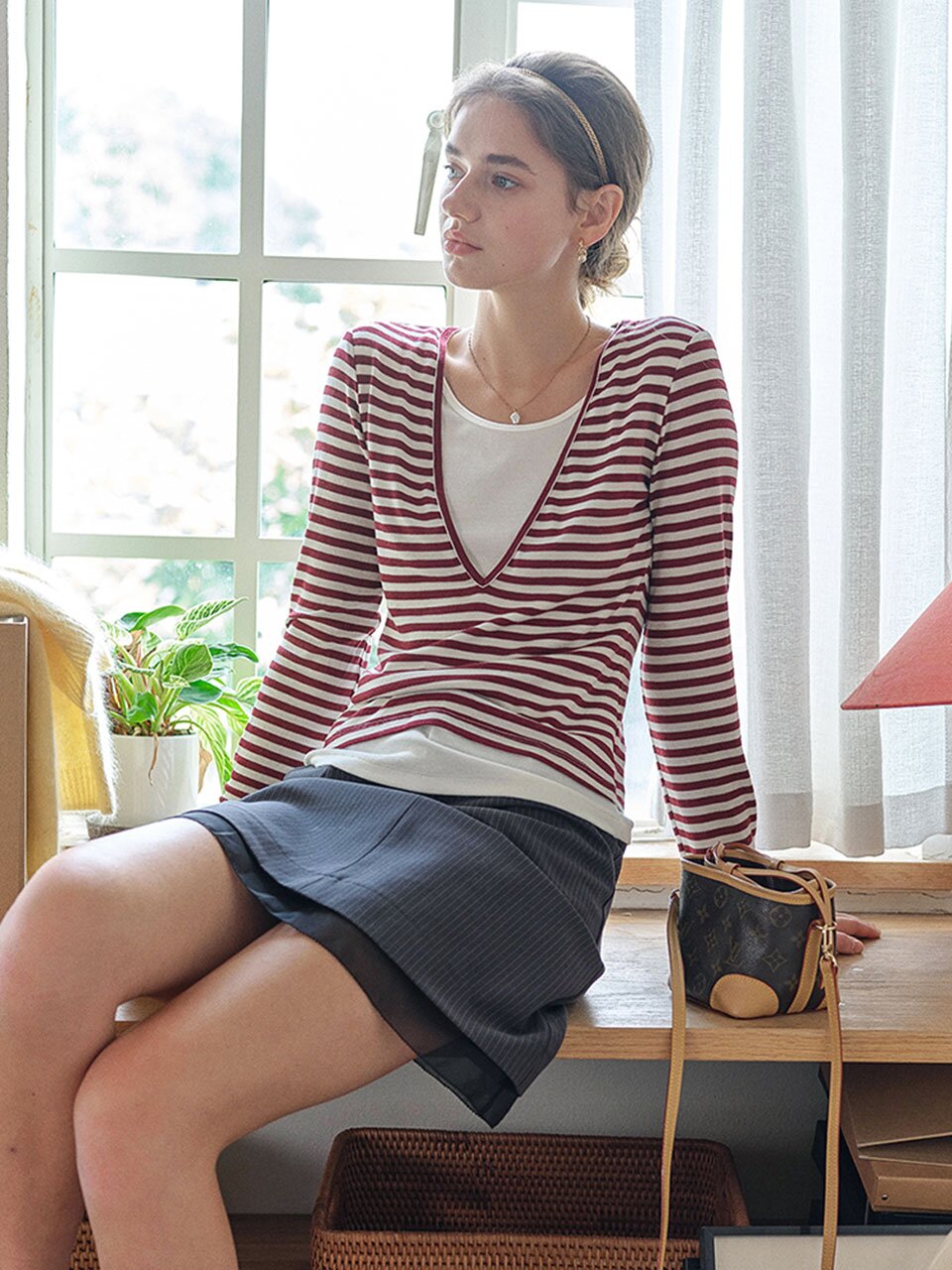 SR_Versatile fake plaid top_2color