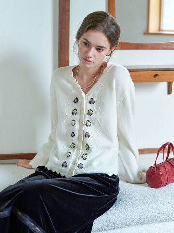 SR_Crocheted floral knit cardigan