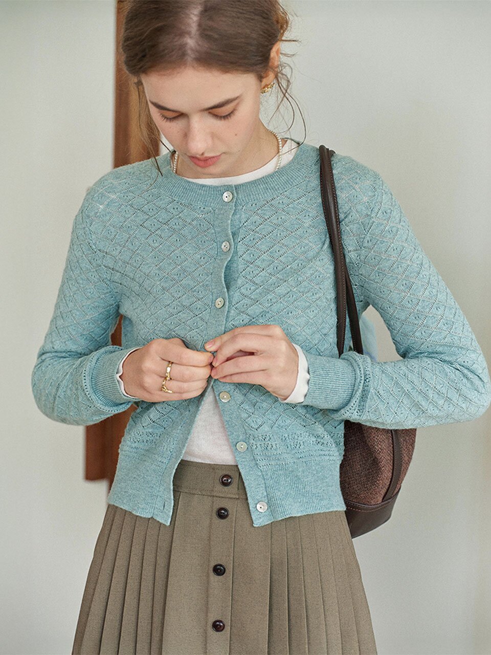 SR_Diamond plaid knit cardigan_2color