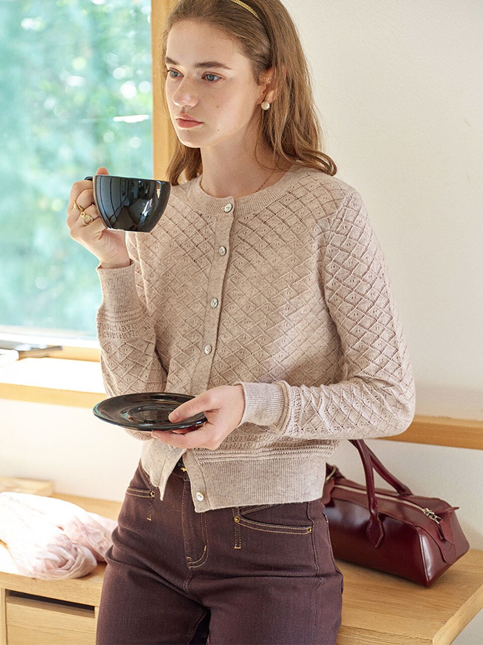 SR_Diamond plaid knit cardigan_2color