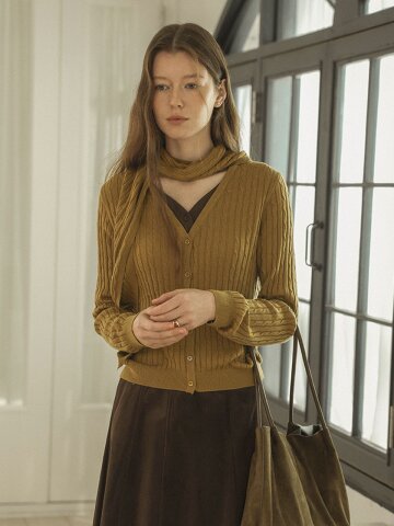 PM_Ribbed cardigan & scarf set