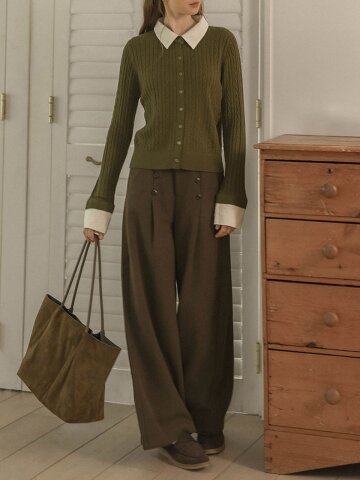 PM_High waist button wide pants_2color