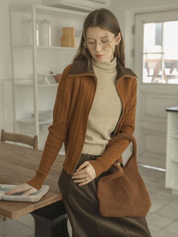 PM_Cable knit zip-up cardigan_2color