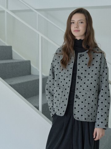 Quilted Wool Dot Jacket - GREY
