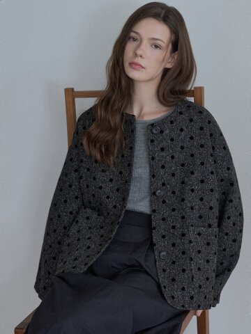 Quilted Wool Dot Jacket - CHARCOAL