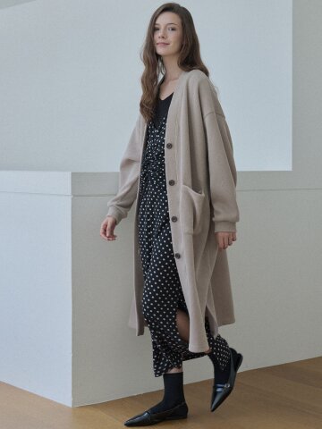 Oversize Long Knit Cardigan - BEIGE