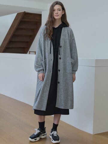Oversize Long Knit Cardigan -GREY