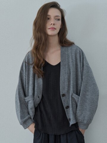 Overfit Basic Knit Cardigan - Grey