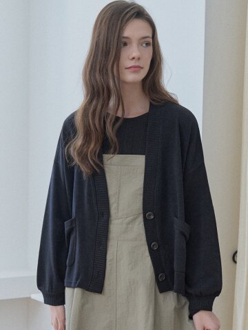Overfit Basic Knit Cardigan -Black