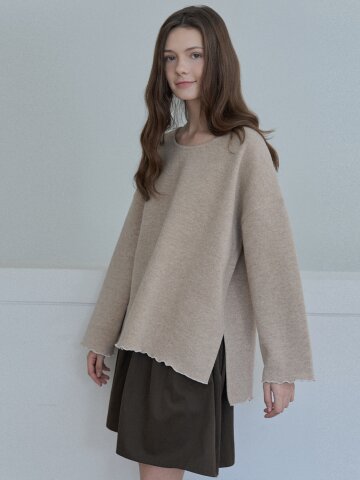 Wool Oversize Unbalanced Knit - BEIGE