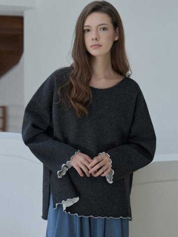 Wool Oversize Unbalanced Knit - CHARCOAL