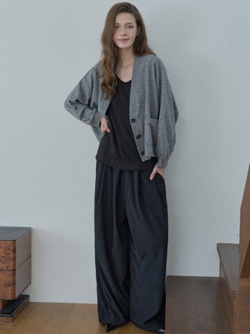 Corduroy Banding Wide Pants - BLACK