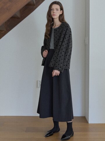 Waistband Volume Maxi Skirt -BLACK