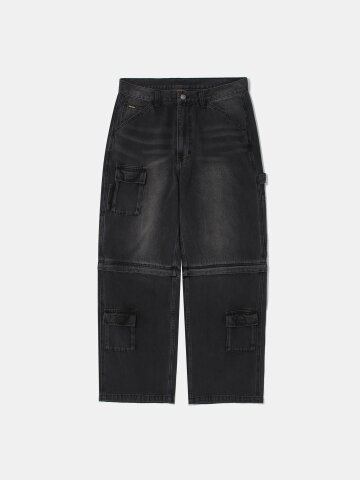 ZIP-OFF WIDE CARGO DENIM PANTS_BLACK DENIM