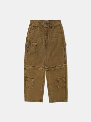 ZIP-OFF WIDE CARGO DENIM PANTS_BROWN