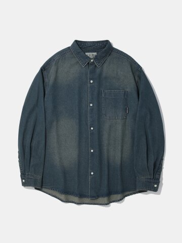 SPRAY WASHED ONE POCKET DENIM SHIRT_MIDNIGHT JIN