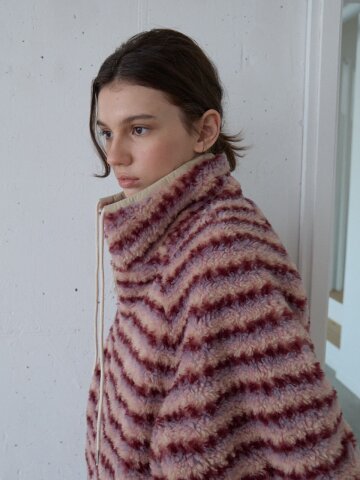 Ribbon Stripe Fleece Jacket_Purple