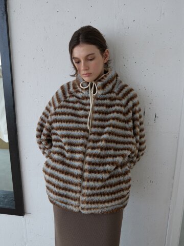 Ribbon Stripe Fleece Jacket_Blue