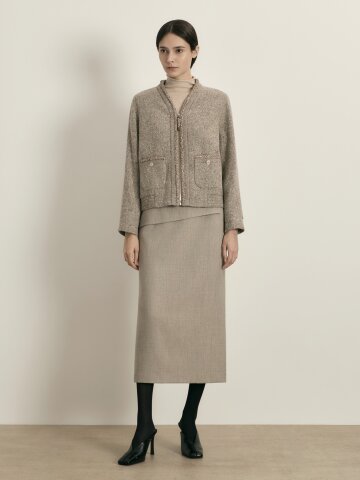 패널 H라인 롱 스커트 (MELANGE BEIGE)