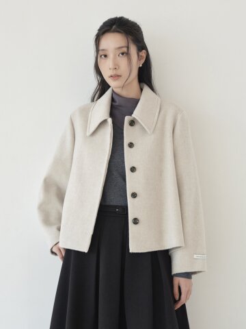울 싱글 칼라 숏 핸드메이드 코트 