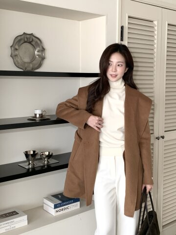 울 숄 칼라 핸드메이드 하프 코트 (CAMEL)