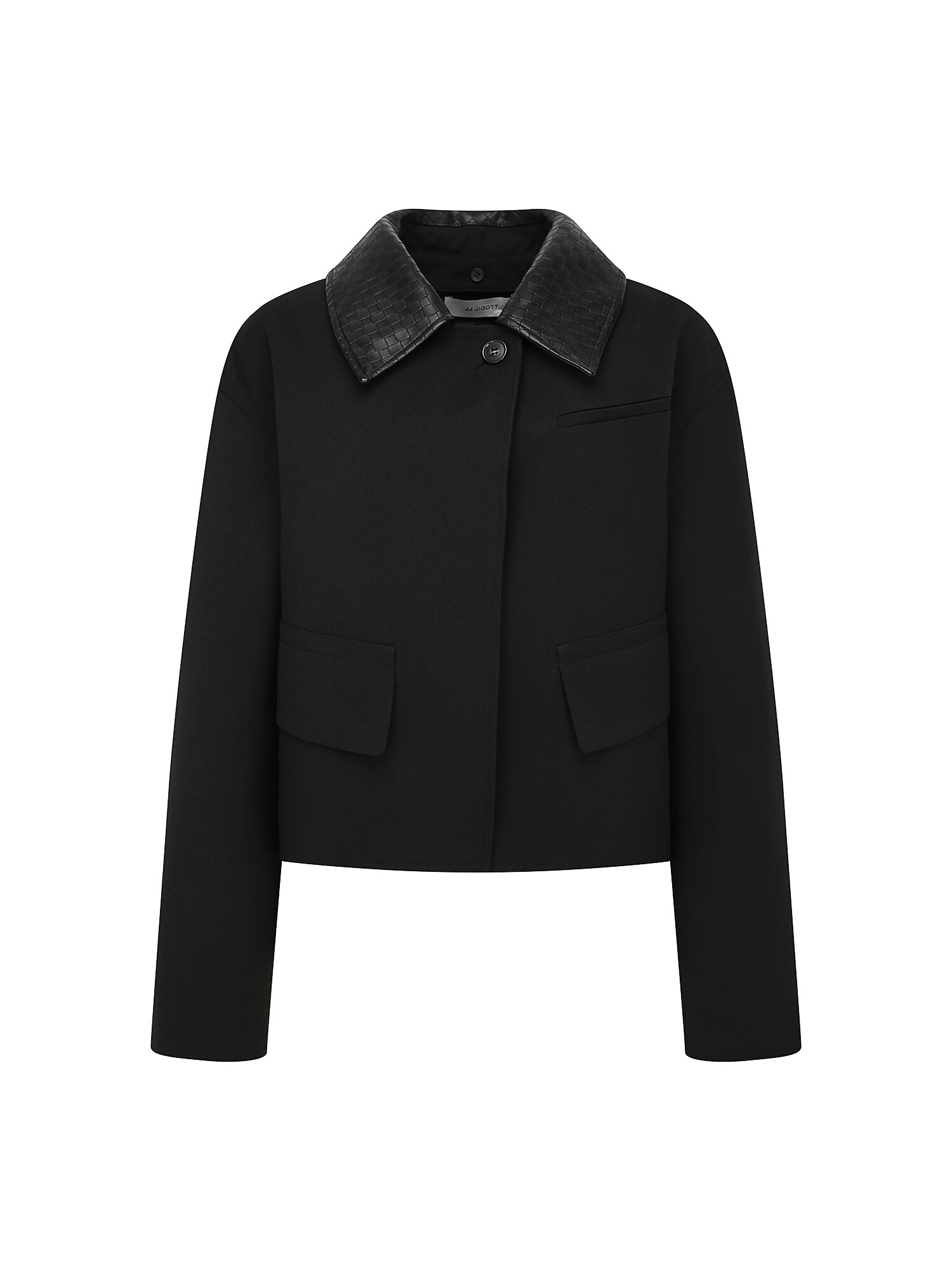 루즈핏 레더 칼라 크롭 재킷 (BLACK)
