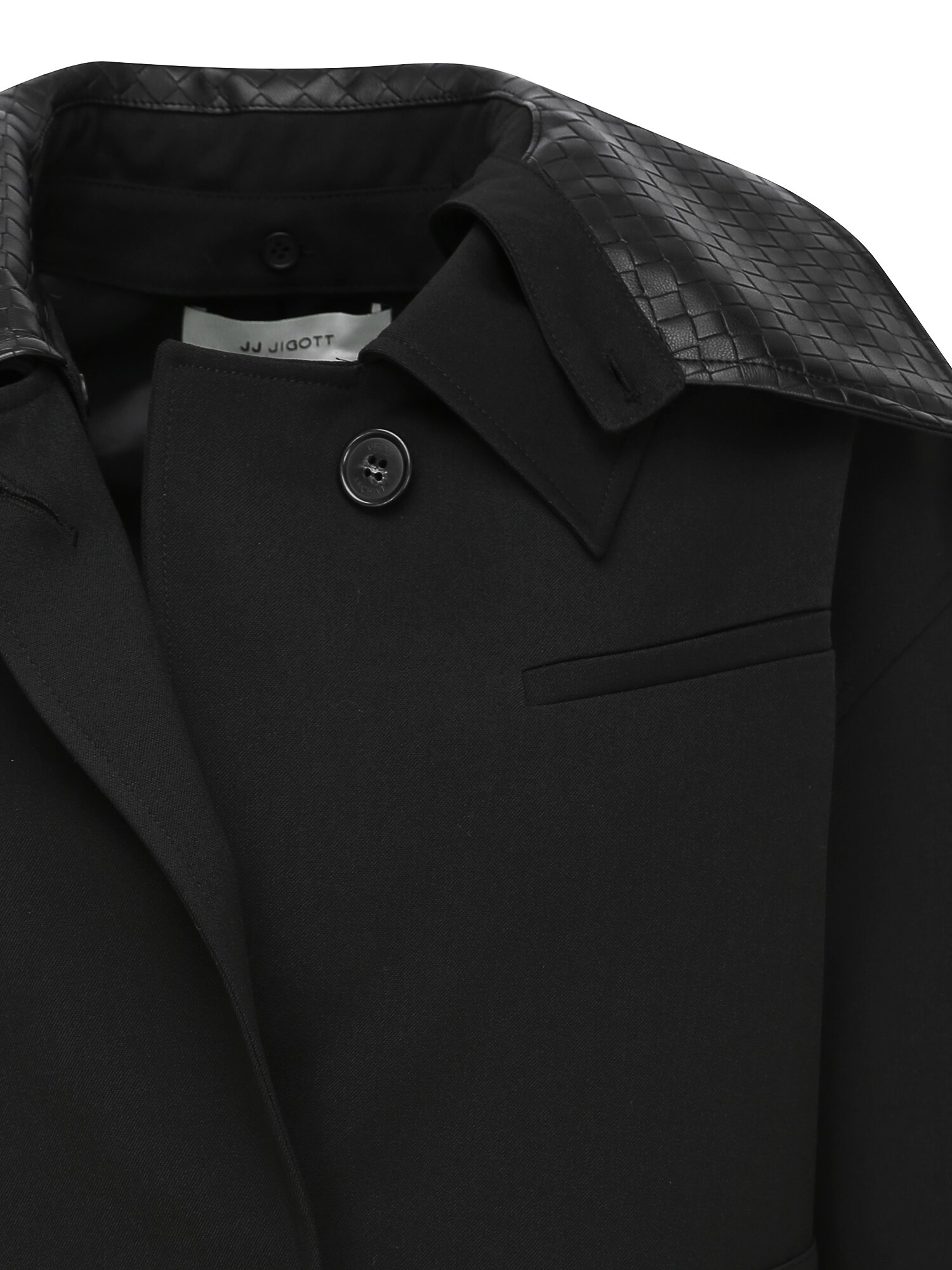 루즈핏 레더 칼라 크롭 재킷 (BLACK)