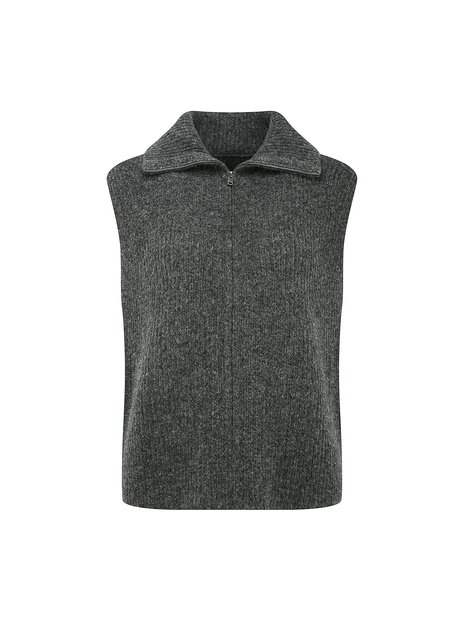 소프트 울 칼라 집업 니트 베스트 (DARK GREY)