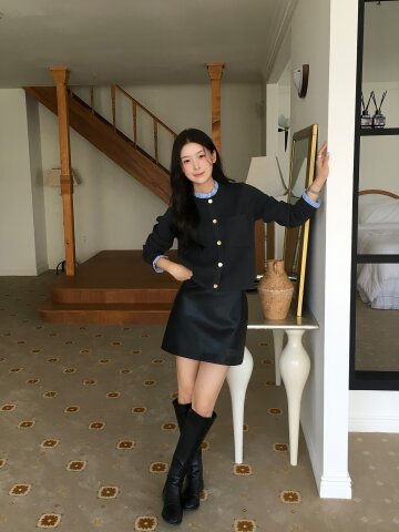 레더 A라인 미니 스커트 