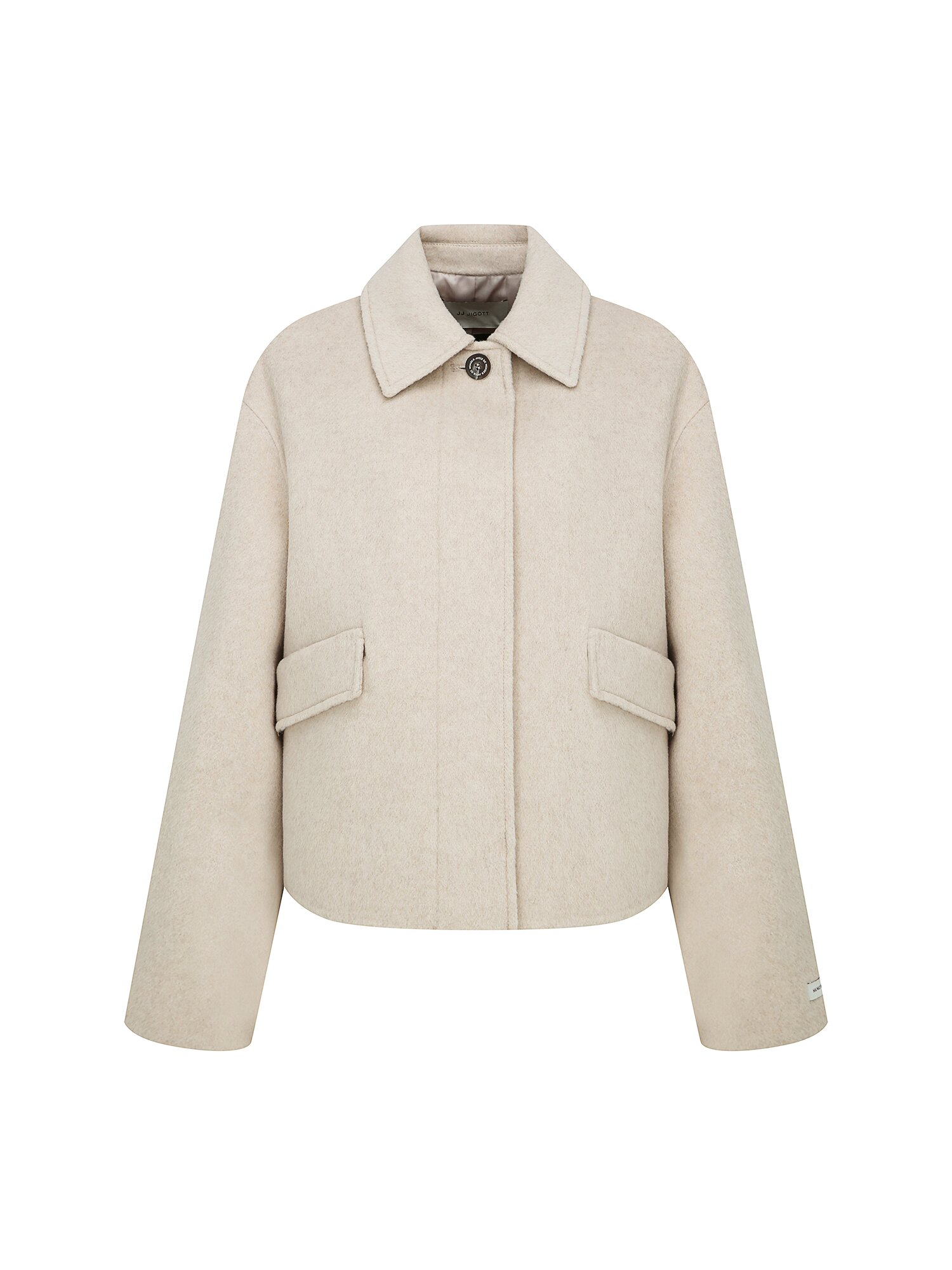 울 싱글 칼라 크롭 핸드메이드 코트 (LIGHT BEIGE)
