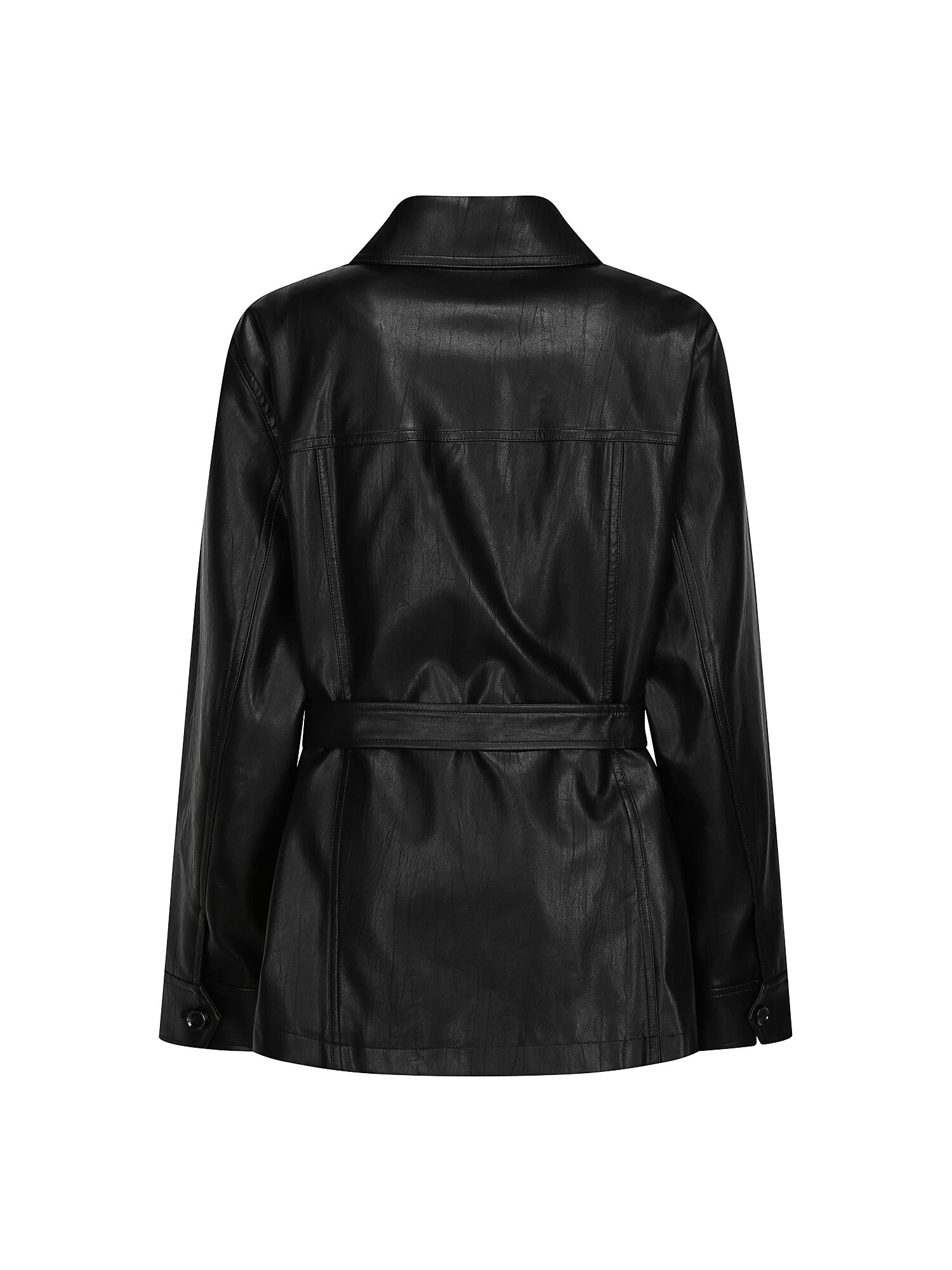 벨티드 페이크 레더 셔츠 재킷 (BLACK)
