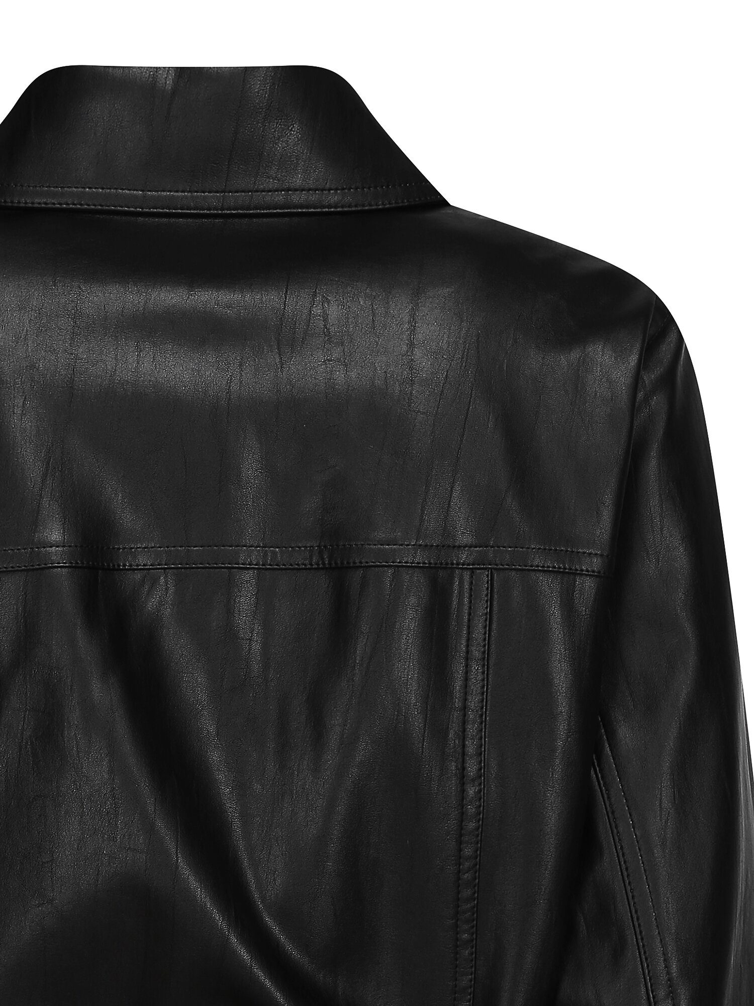 벨티드 페이크 레더 셔츠 재킷 (BLACK)