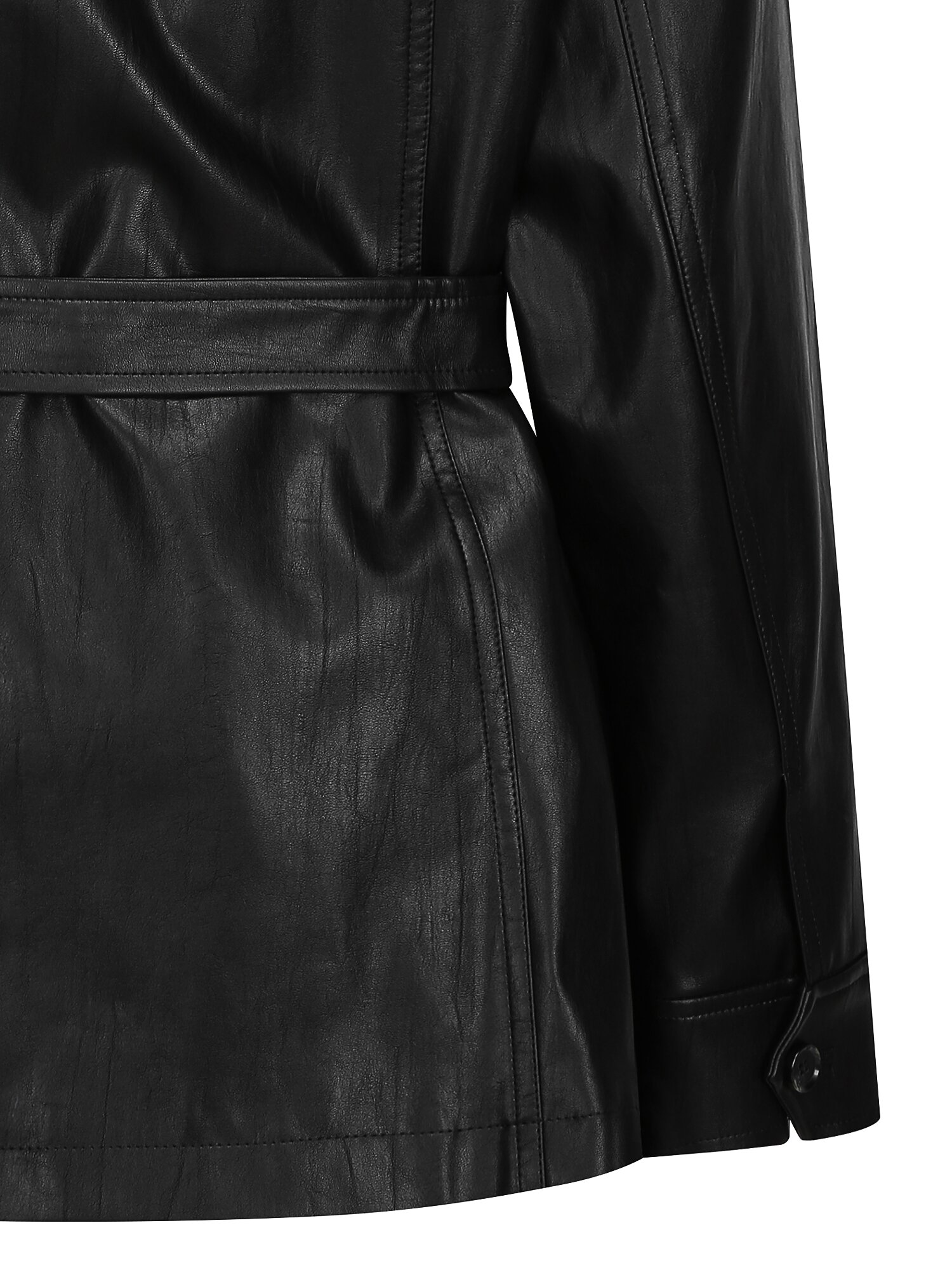 벨티드 페이크 레더 셔츠 재킷 (BLACK)
