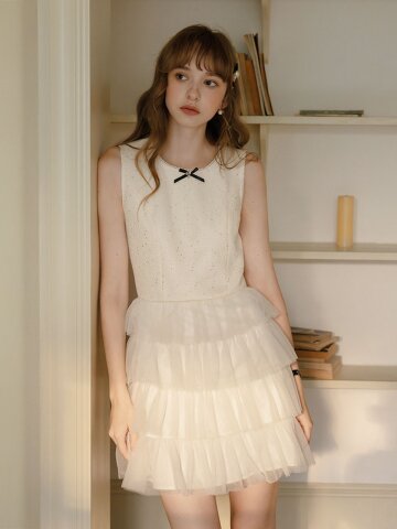 Cest_Tiered tulle mini dress