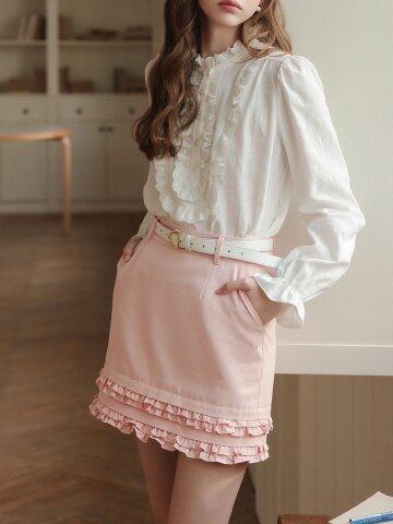 Cest_Tiered ruffle mini skirt
